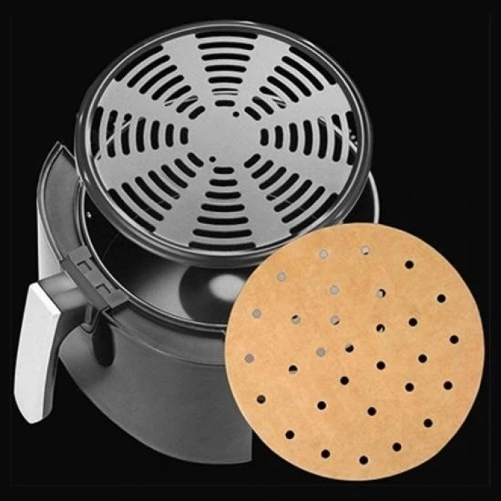 BFS 100 Adet  Air Fryer Pişirme Kağıdı Tek Kullanımlık Hava Fritözü Yuvarlak Delikli Model