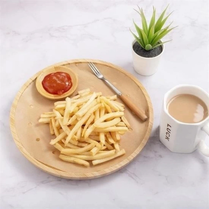 BFS 100 Adet  Air Fryer Pişirme Kağıdı Tek Kullanımlık Hava Fritözü Yuvarlak Delikli Model