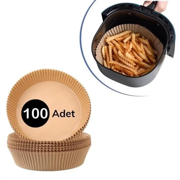 BFS 100 Adet  Air Fryer Pişirme Kağıdı Tek Kullanımlık  Yağlı Kağıdı Yuvarlak Tabak Model