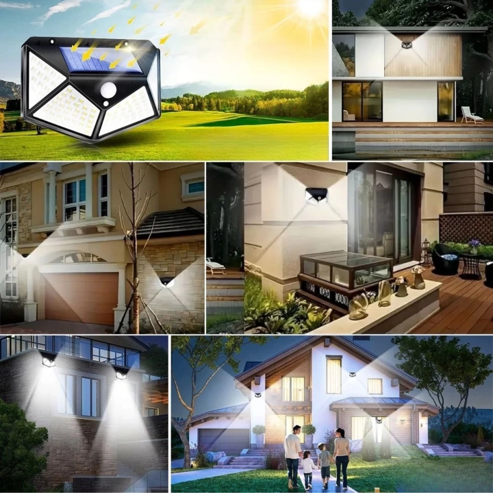 BFS  100 Ledli 3 Farklı Aydınlatma Ayarlı Solar Güneş Enerjili Hareket Sensörlü Bahçe Duvar Lambası