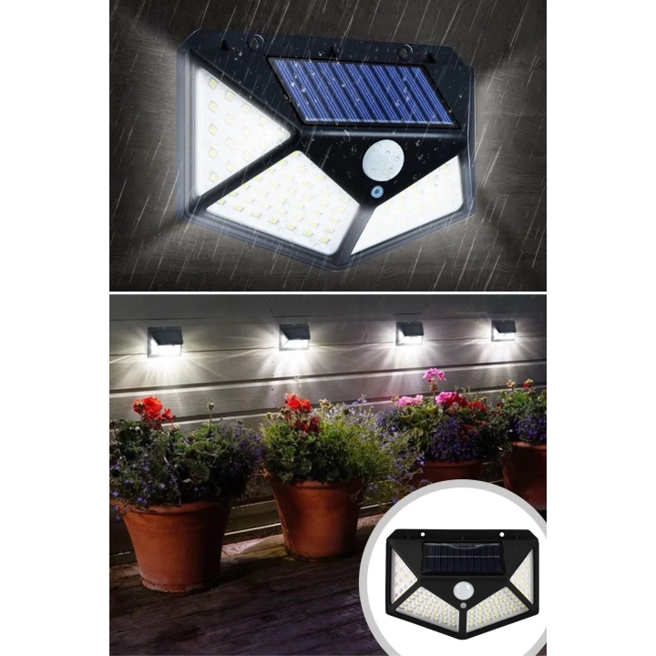 BFS  100 Ledli 3 Farklı Aydınlatma Ayarlı Solar Güneş Enerjili Hareket Sensörlü Bahçe Duvar Lambası