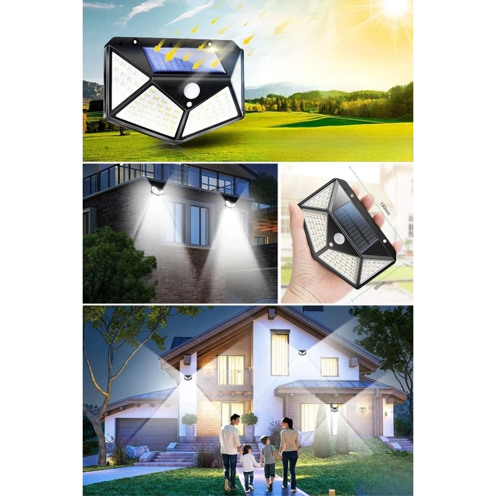 BFS  100 Ledli 3 Farklı Aydınlatma Ayarlı Solar Güneş Enerjili Hareket Sensörlü Bahçe Duvar Lambası