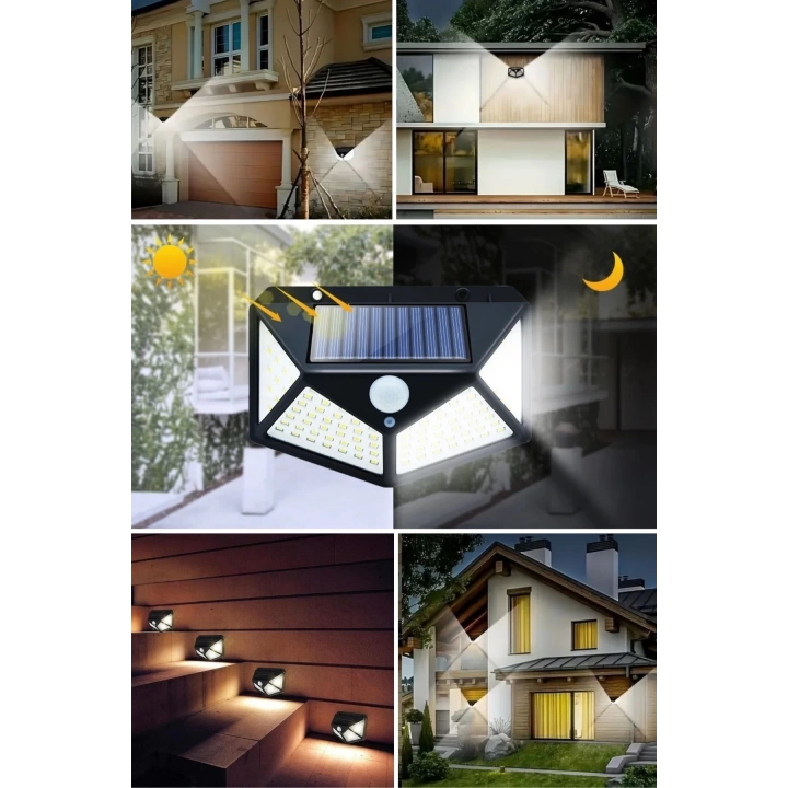 BFS  100 Ledli 3 Farklı Aydınlatma Ayarlı Solar Güneş Enerjili Hareket Sensörlü Bahçe Duvar Lambası