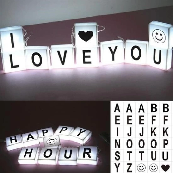 BFS  10lu Lightbox Işıklı Harf Mesaj Panosu Dekoratif  Harf Işık Zinciri
