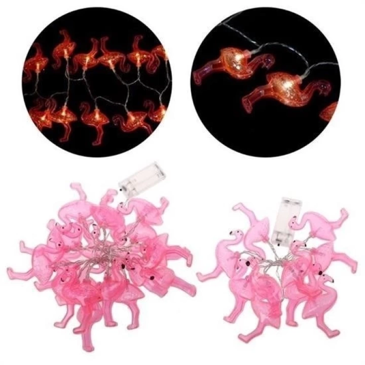 BFS  10lu Pilli Led Flamingo Dekoratif Işık Zinciri Aydınlatma 1,5 Mt