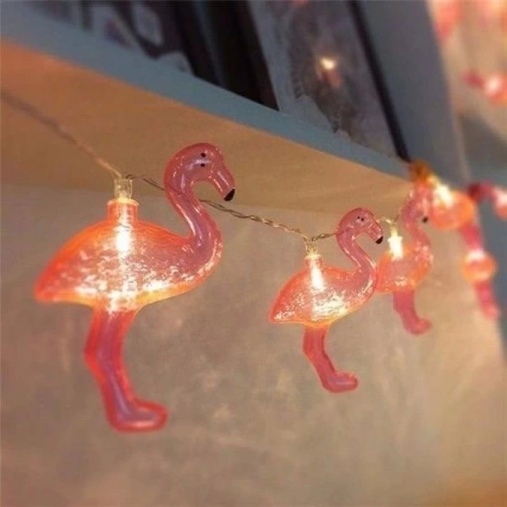 BFS  10lu Pilli Led Flamingo Dekoratif Işık Zinciri Aydınlatma 1,5 Mt