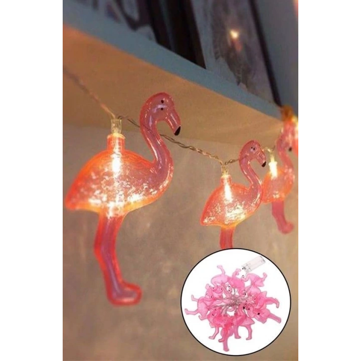 BFS  10lu Pilli Led Flamingo Dekoratif Işık Zinciri Aydınlatma 1,5 Mt