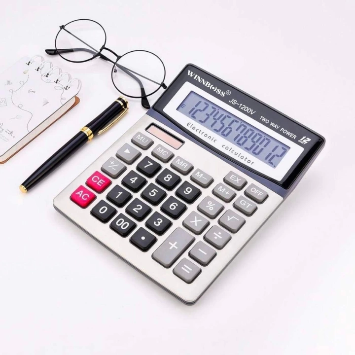 BFS  12 Haneli Geniş LCD Ekran, Pilli Büyük Düğmeli Hesap Makinesi