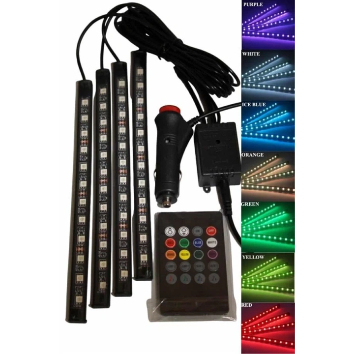 BFS 12Lİ Şerit Led Işık RGB Sese ve Müziğe Duyarlı Araç İçi Ayak Altı