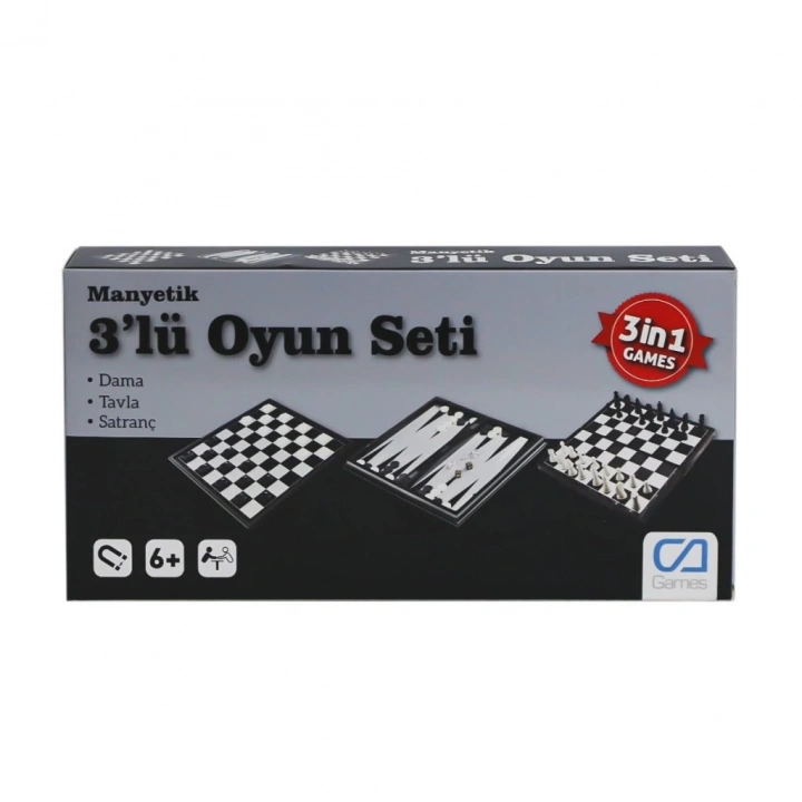 BFS  120 CAOYN-10002 Manyetik 3lü Oyun Seti (Tavla,Dama,Satranç) -CaGames