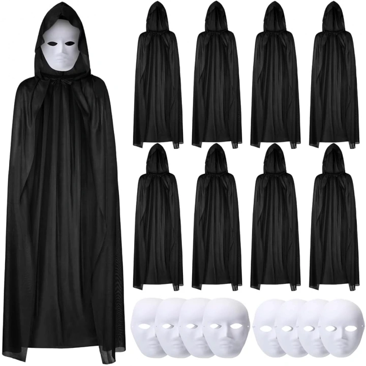 BFS 120 Cm Siyah Kapüşonlu Pelerin Ve Boyanabilir Karton Maske 8’li Set