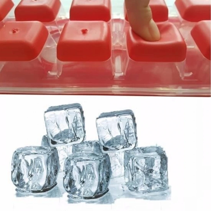 BFS  12li Kapaklı Yapışmaz Silikon Tabanlı Plastik Küp Buz Kalıbı