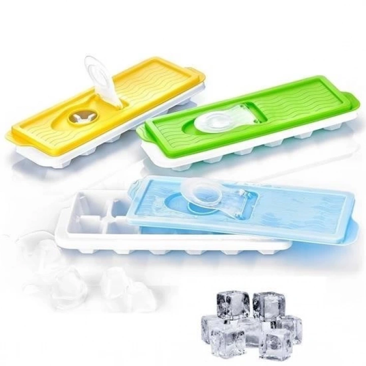 BFS  12li Kapaklı Yapışmaz Silikon Tabanlı Plastik Küp Buz Kalıbı