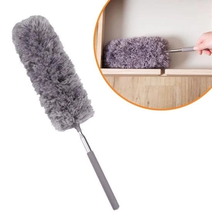 BFS  140 Cm Teleskopik Uzatılabilir Mikrofiber Yumuşak Başlıklı Gri Toz Alma Fırçası  Toz Püskülü