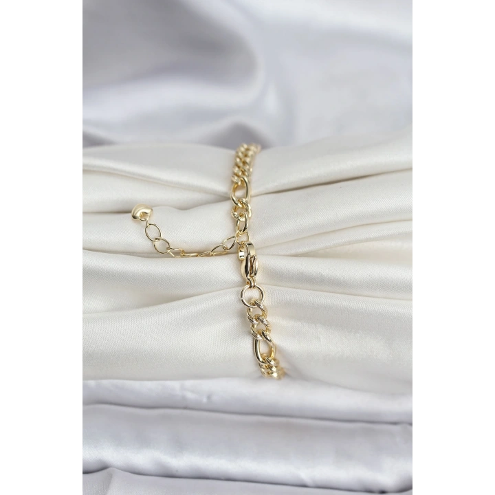 BFS 14K Gold Renk Kaplama Lazerli Zincir Model CM Kadın Bileklik