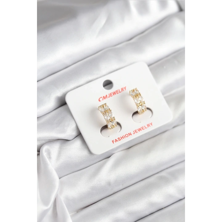 BFS 14K Gold Renk Kaplama Zirkon Taşlı CM Kadın Küpe