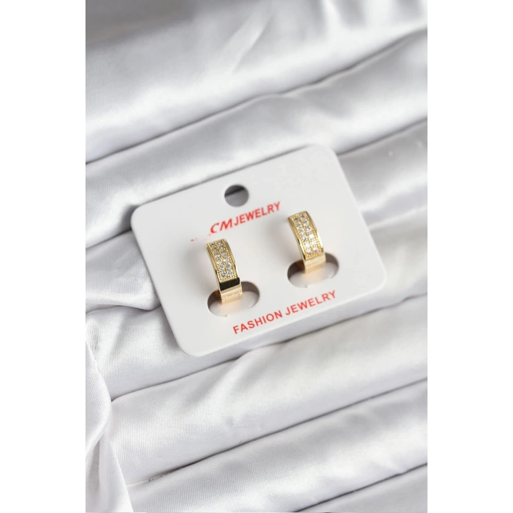 BFS 14K Gold Renk Kaplama Zirkon Taşlı Halka CM Kadın Küpe