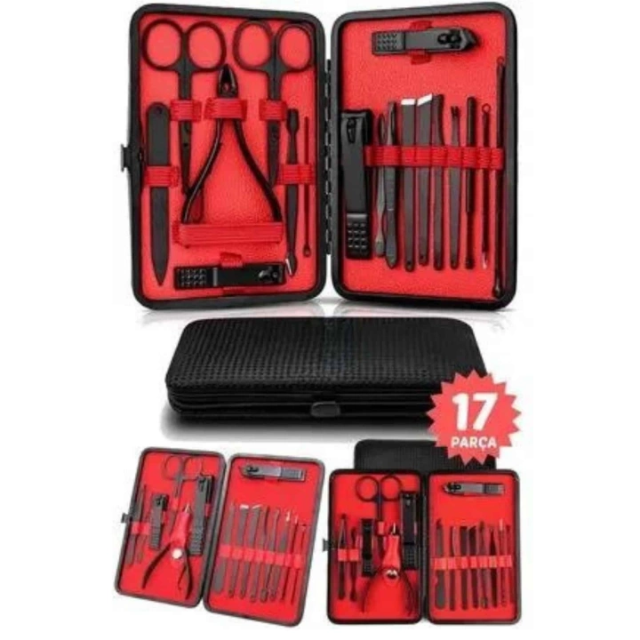 BFS 17 Parça El Ayak Bakım Seti Tırnak Temizleme Manikür Pedikür Cımbız Törpü Tırnak Makası