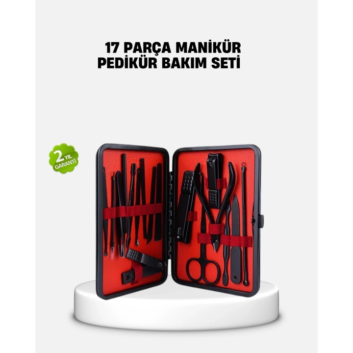 BFS 17 Parça Profesyonel Manikür Pedikür Seti Paslanmaz Çelik Siyah Kutu