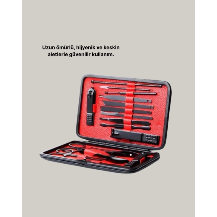 BFS 17 Parça Profesyonel Manikür Pedikür Seti Paslanmaz Çelik Siyah Kutu