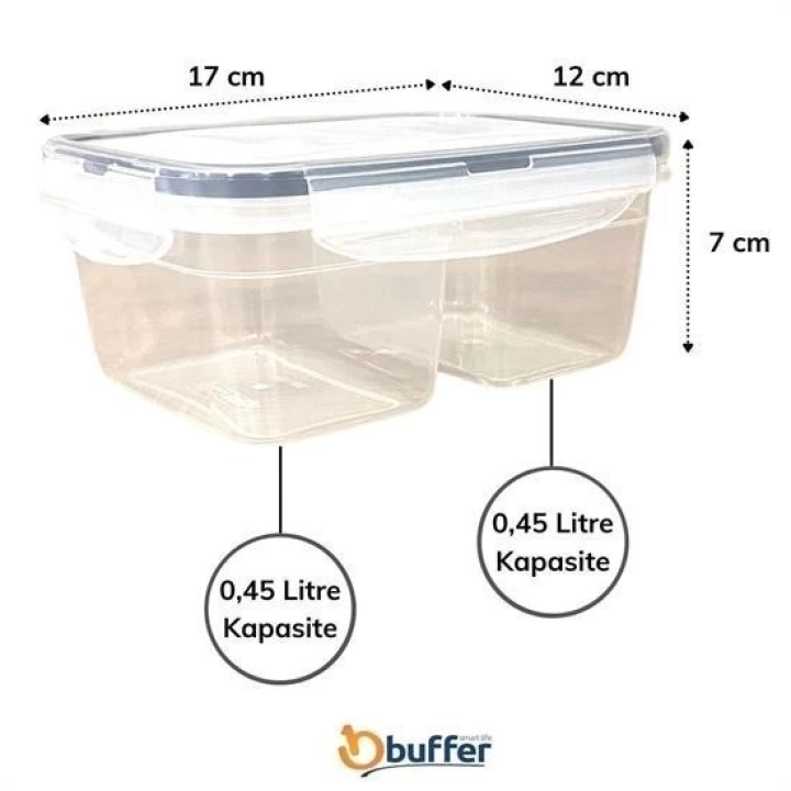 BFS  2 Bölmeli 0,45+0,45 Litre Kilitli Kapaklı Erzak Saklama Kabı LC-524