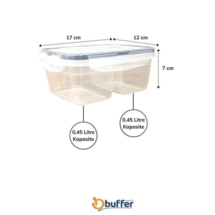 BFS  2 Bölmeli 0,45+0,45 Litre Kilitli Kapaklı Erzak Saklama Kabı LC-524