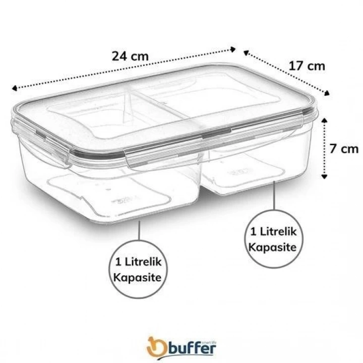 BFS  2 Bölmeli 1+1 Litre Kilitli Kapaklı Erzak Saklama Kabı LC-525