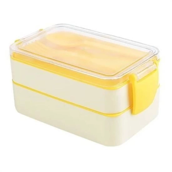 BFS  2 Bölmeli Çok Amaçlı 900 ml Kapasiteli Çatal Kaşıklı Dayanıklı Beslenme Kabı Yiyecek Kutusu