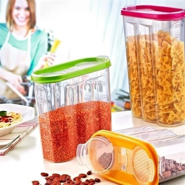 BFS  2 Kapaklı Ölçekli Erzak Kuru Gıda Saklama Kutusu Kabı - 1,7 Litre - SA935