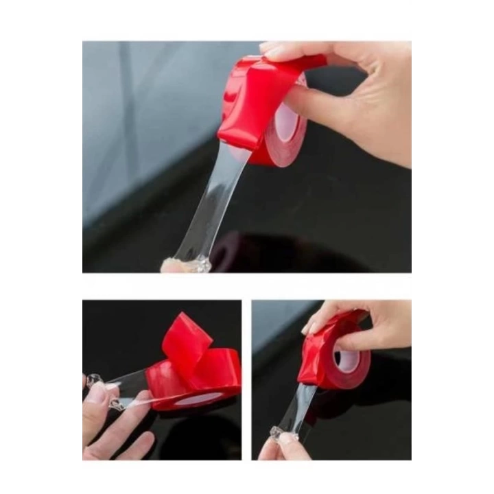 BFS  2 Metre Güçlü Yapışkanlı Çift Taraflı Slikon Pratik Şeffaf Bant