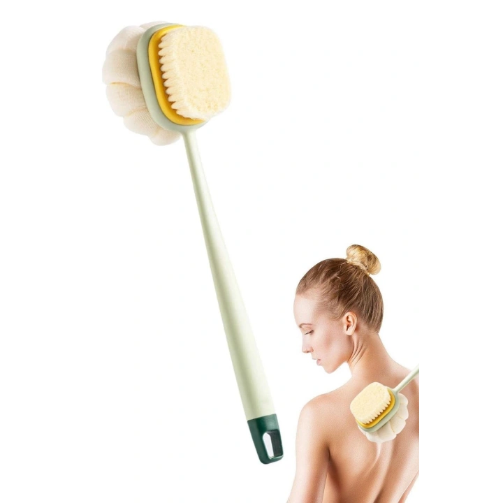 BFS    2si 1 Arada Çift Taraflı Uzun Saplı Fırçalı Banyo Vücut Sırt Fırçası Banyo Lifi