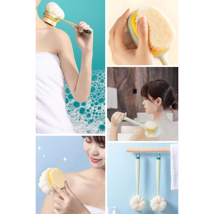 BFS    2si 1 Arada Çift Taraflı Uzun Saplı Fırçalı Banyo Vücut Sırt Fırçası Banyo Lifi
