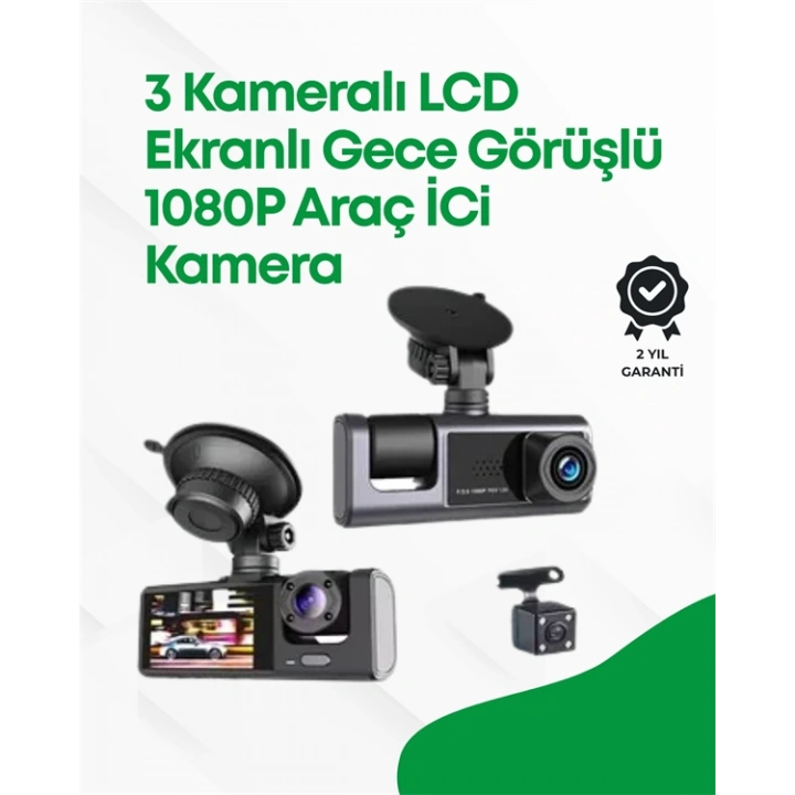 BFS 2.0” LCD Ekranlı, Döngüsel Kayıt Özellikli Üç Kameralı Oto Kamera