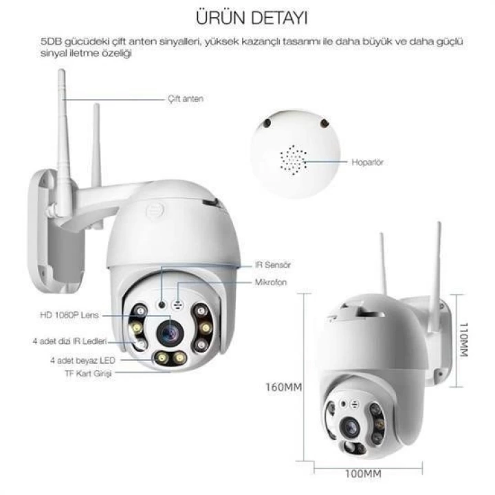 BFS  20 MP HD Lens İç Dış Mekan Suya Danıklı IP Wifi Network Güvenlik Kamerası Wifi Kamera