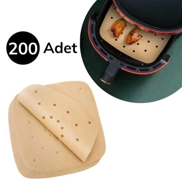 BFS  200 Adet Air Fryer Pişirme Kağıdı Tek Kullanımlık Pişirme Kağıdı Delikli Kare Model