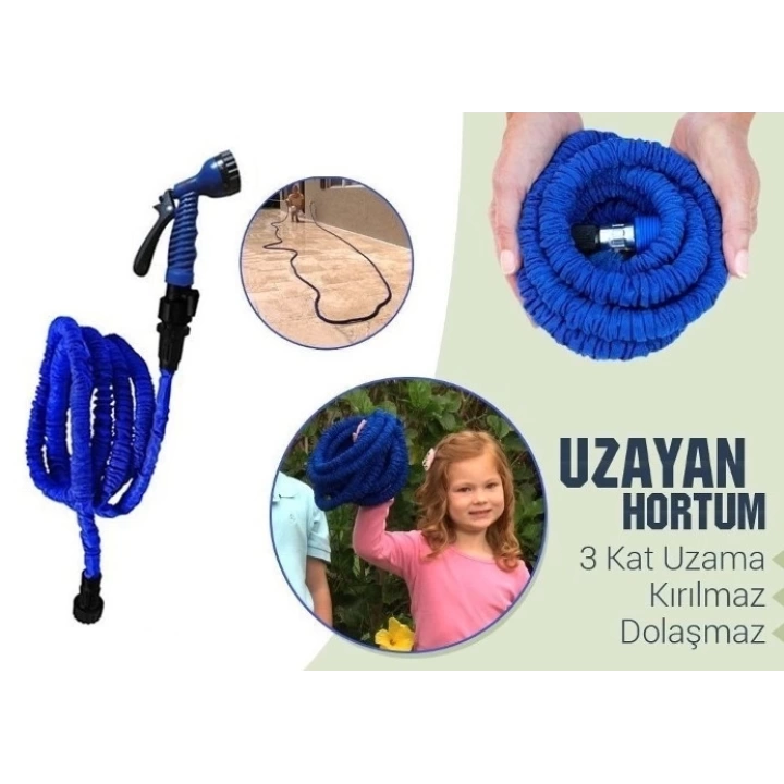 BFS 22.5 Metre Uzayan Bahçe Sulama Araç Yıkama Hortumu 7 Kademeli Başlık Tabanca