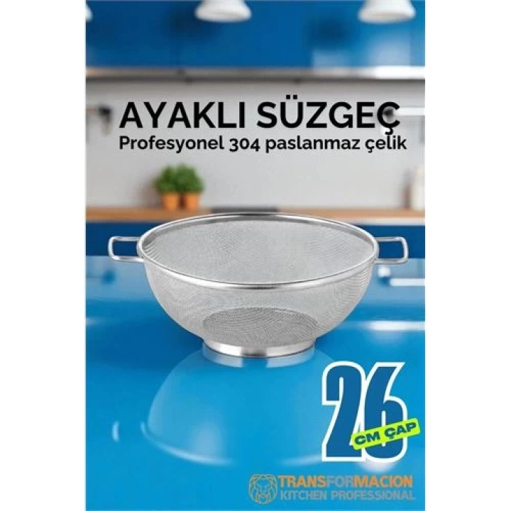 BFS  26 cm Süzgeç - Makarna Süzgeci Pirinç Meyve Süzgeci 304 Paslanmaz Çelik