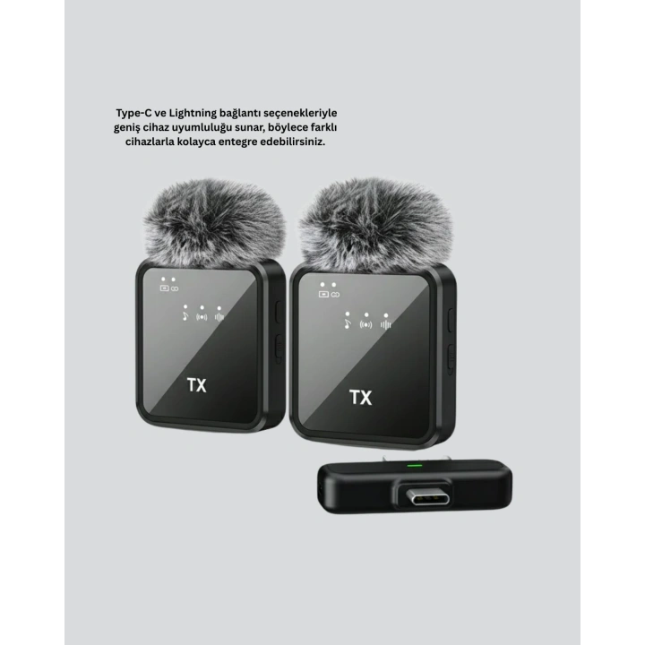 BFS 2’li Kablosuz Yaka Mikrofonu Type-C ve Lightning Uyumlu Profesyonel Set