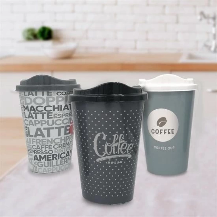 BFS  3 Adet Kahve Bardağı Seti Dekoratif Plastik Kahve Muhafaza Bardağı