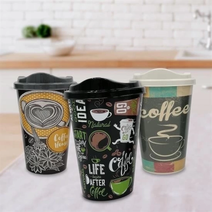 BFS  3 Adet Kahve Bardağı Seti Dekoratif Plastik Kahve Muhafaza Bardağı
