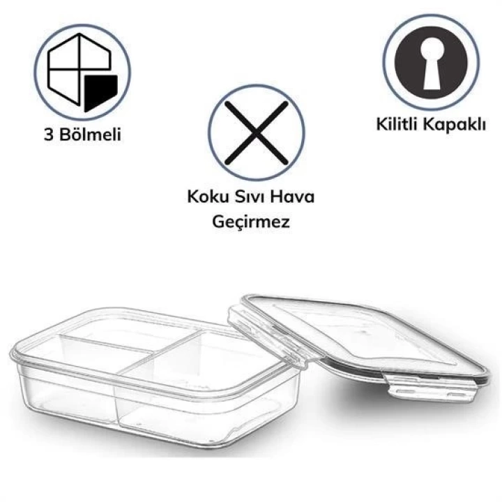 BFS  3 Bölmeli Kilitli Kapaklı 1 Litre Erzak Saklama Kabı LC-510