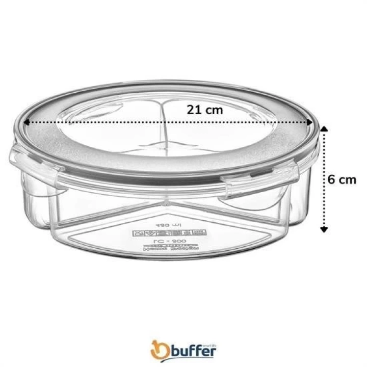 BFS  3 Bölmeli Sızdırmaz Contalı Kilitli Kapaklı 1,35 Litre yuvarlak Erzak Saklama Kabı LC-500