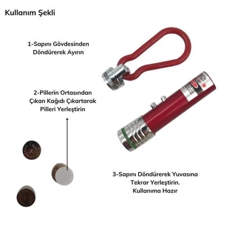 BFS   3 Fonksiyonlu Kırmızı Beyaz Işıklı Led Lazer Kedi Köpek Oyuncak Anahtarlık