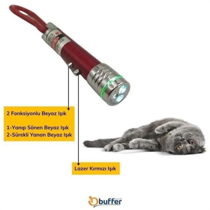 BFS   3 Fonksiyonlu Kırmızı Beyaz Işıklı Led Lazer Kedi Köpek Oyuncak Anahtarlık