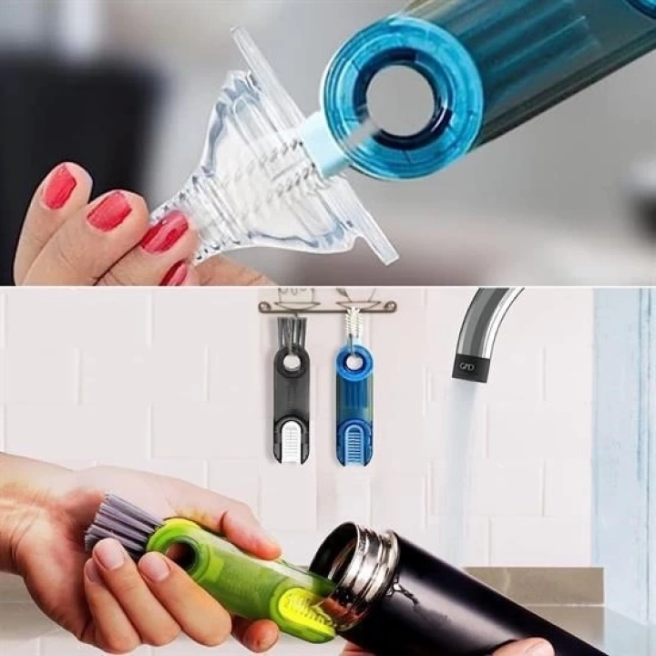 BFS    3 Fonksiyonlu Pratik Şişe Temizleme Fırçası Mutfak Banyo Araç İçin Çok Amaçlı Fırça