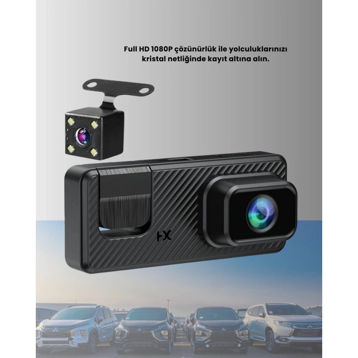 BFS 3 Kameralı Araç İçi DVR Kayıt Cihazı  Ön İç Arka Kamera Full HD