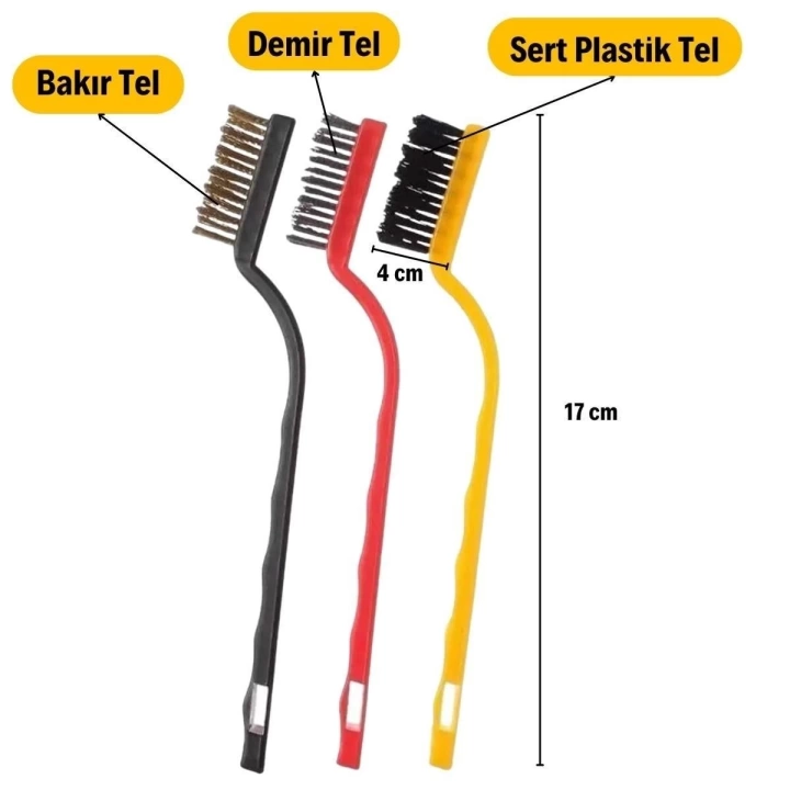 BFS   3 lü Detaylı Temizlik Bakır,Demir ve Sert Plastik Tel Fırça