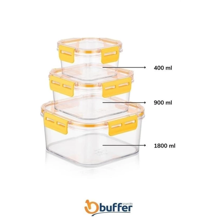 BFS  3lü Pratik Silikon Contalı Sızdırmaz Kapaklı Sağlam İstiflenebilir Saklama Kapları