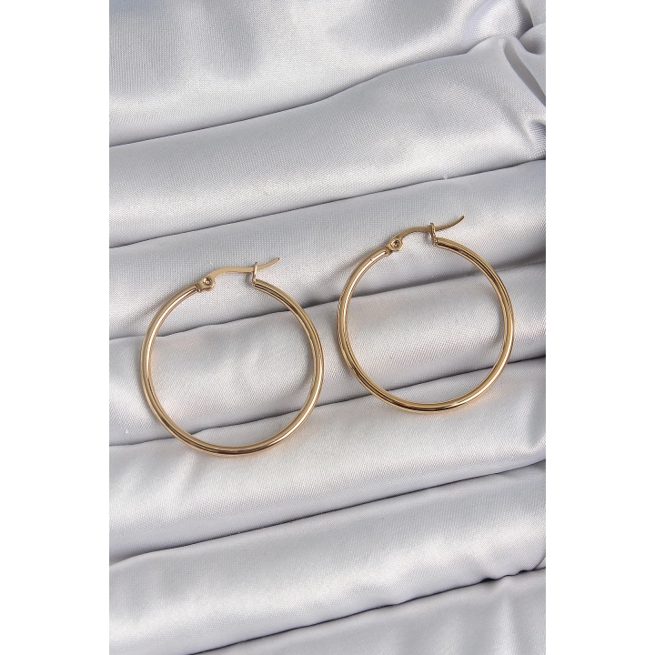 BFS 316 Çelik Gold Renk 33 mm Kadın Halka Model Kadın Küpe