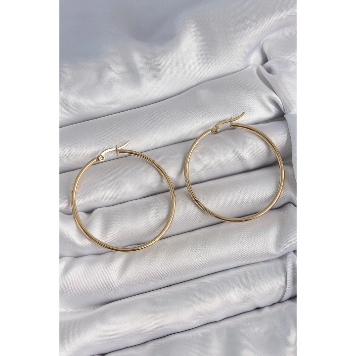BFS 316 Çelik Gold Renk 43 mm Halka Model Kadın Küpe